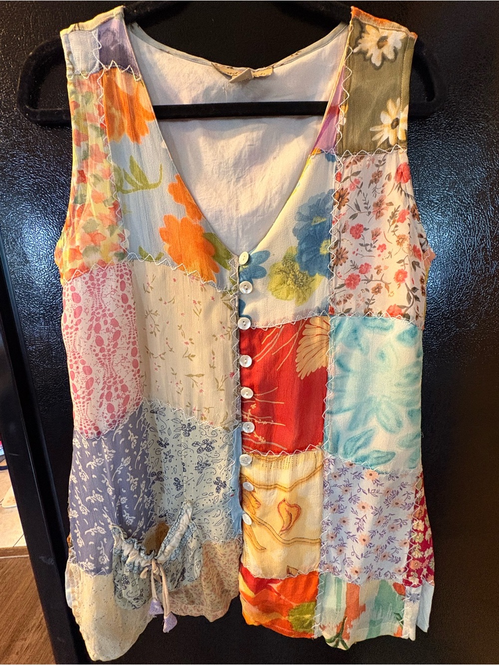 SACRED THREADS Bohemian Multicolor Patchwork Button-Front Tank Top. Ladies M/L